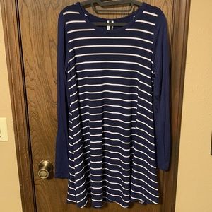 Bellamie Navy & White Striped Swing Long Sleeve Dress, XL